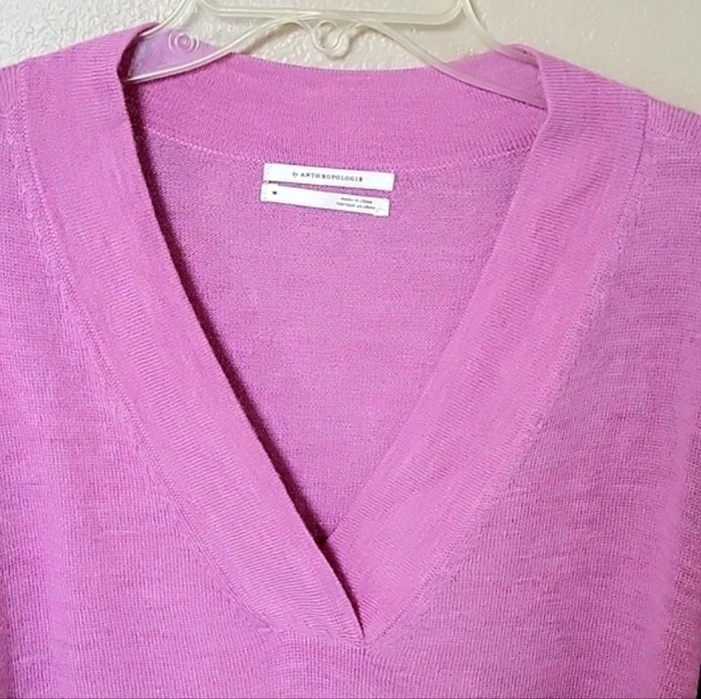 By Anthropologie Merino Wool Oversized Relaxed Slouchy V-Neck Sweater - Size M - Picture 2 of 7